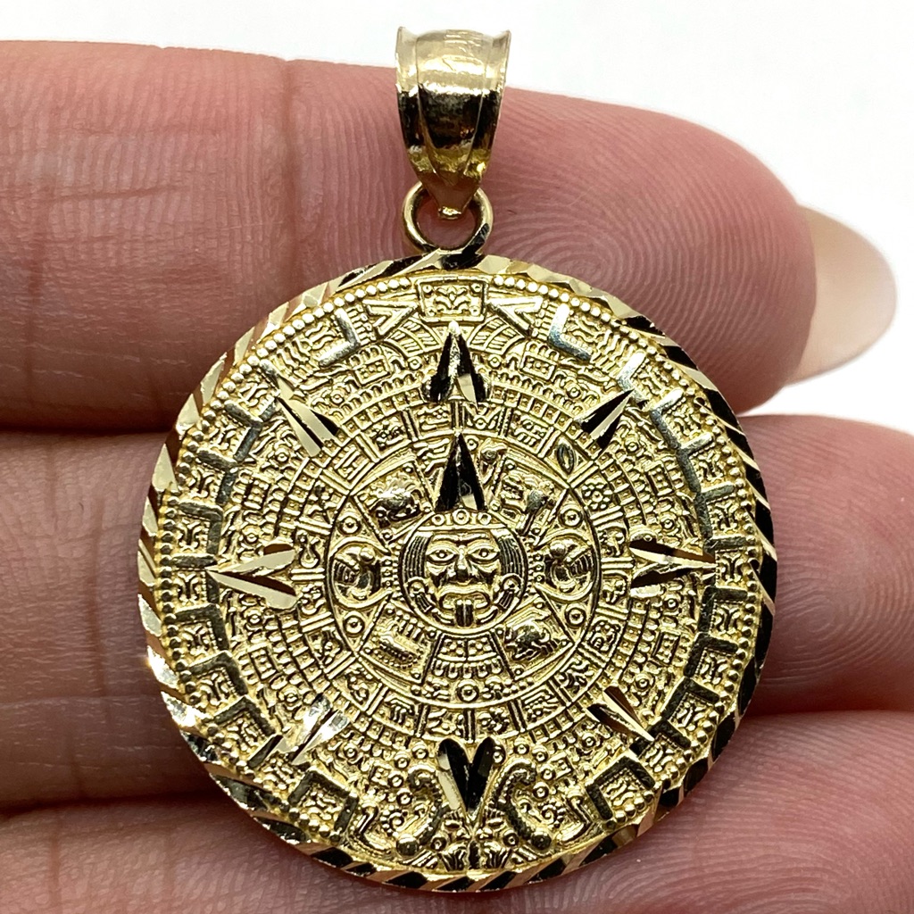 14k Gold Solid Aztec Pendant